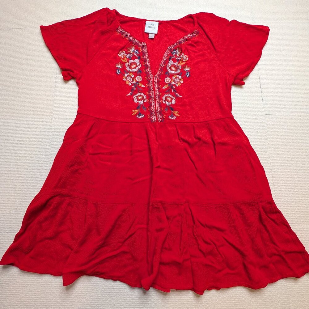 Knox Rose Red Floral Embroidered Babydoll Dress with pockets - Size Medium